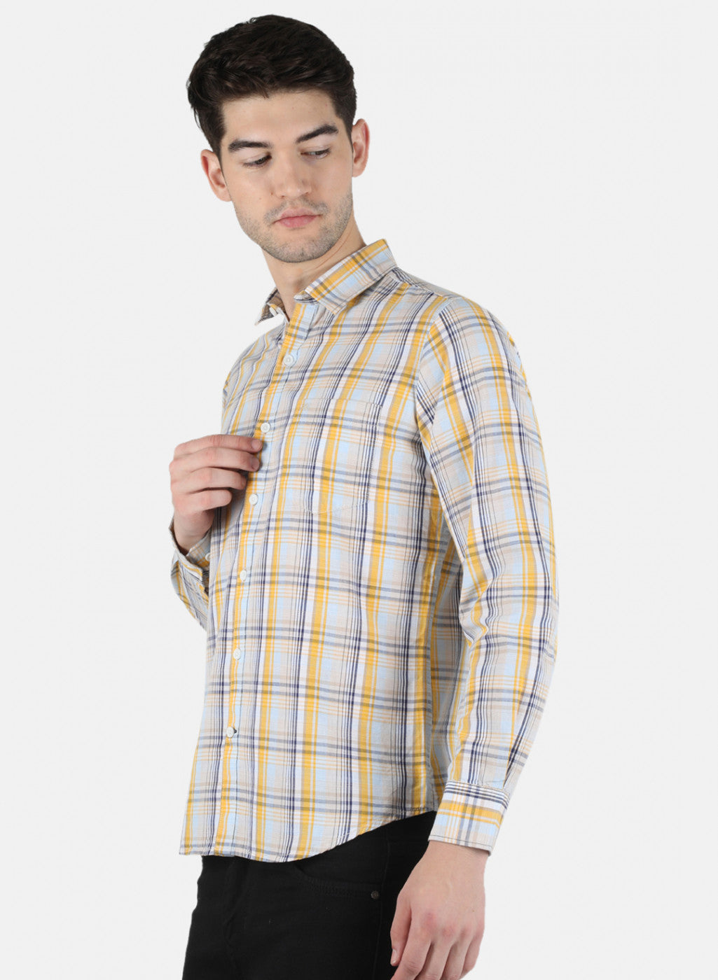 Men Yellow Check Shirt