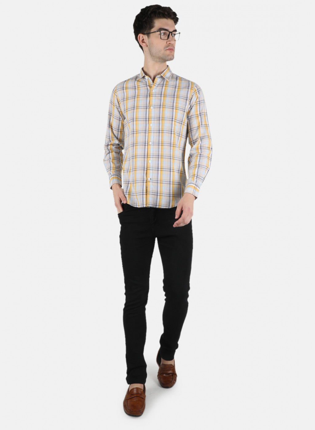Men Yellow Check Shirt