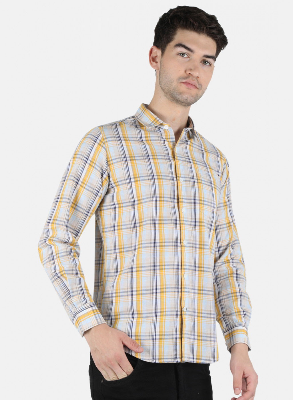 Men Yellow Check Shirt