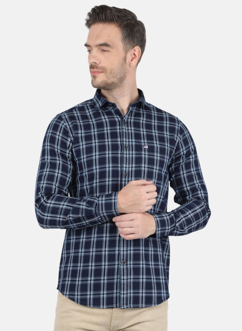 Men NAvy Blue Check Shirt