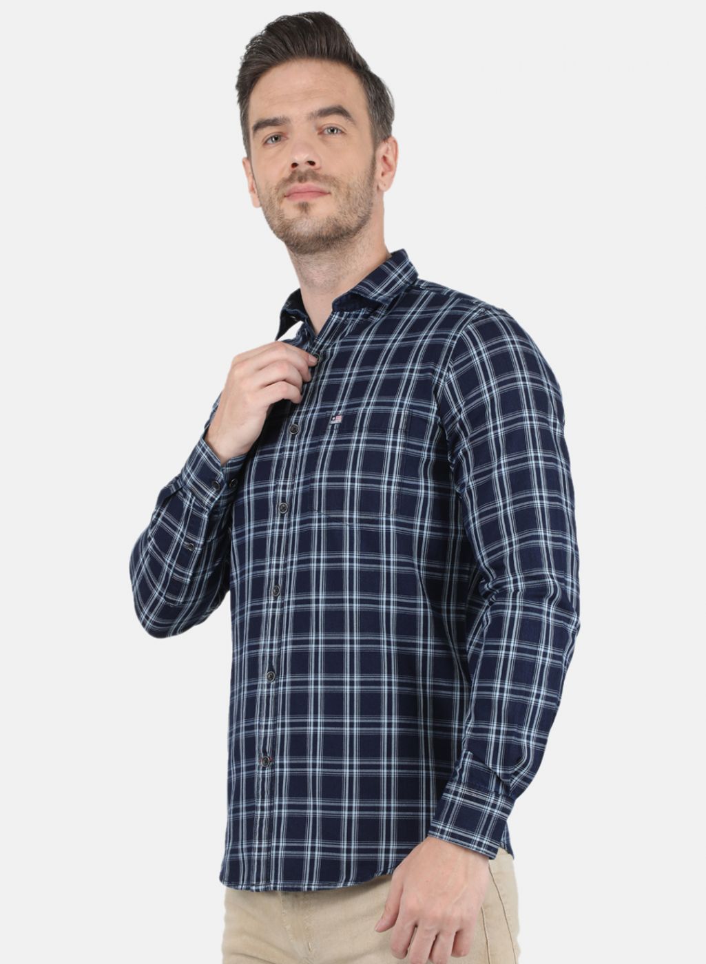 Men NAvy Blue Check Shirt
