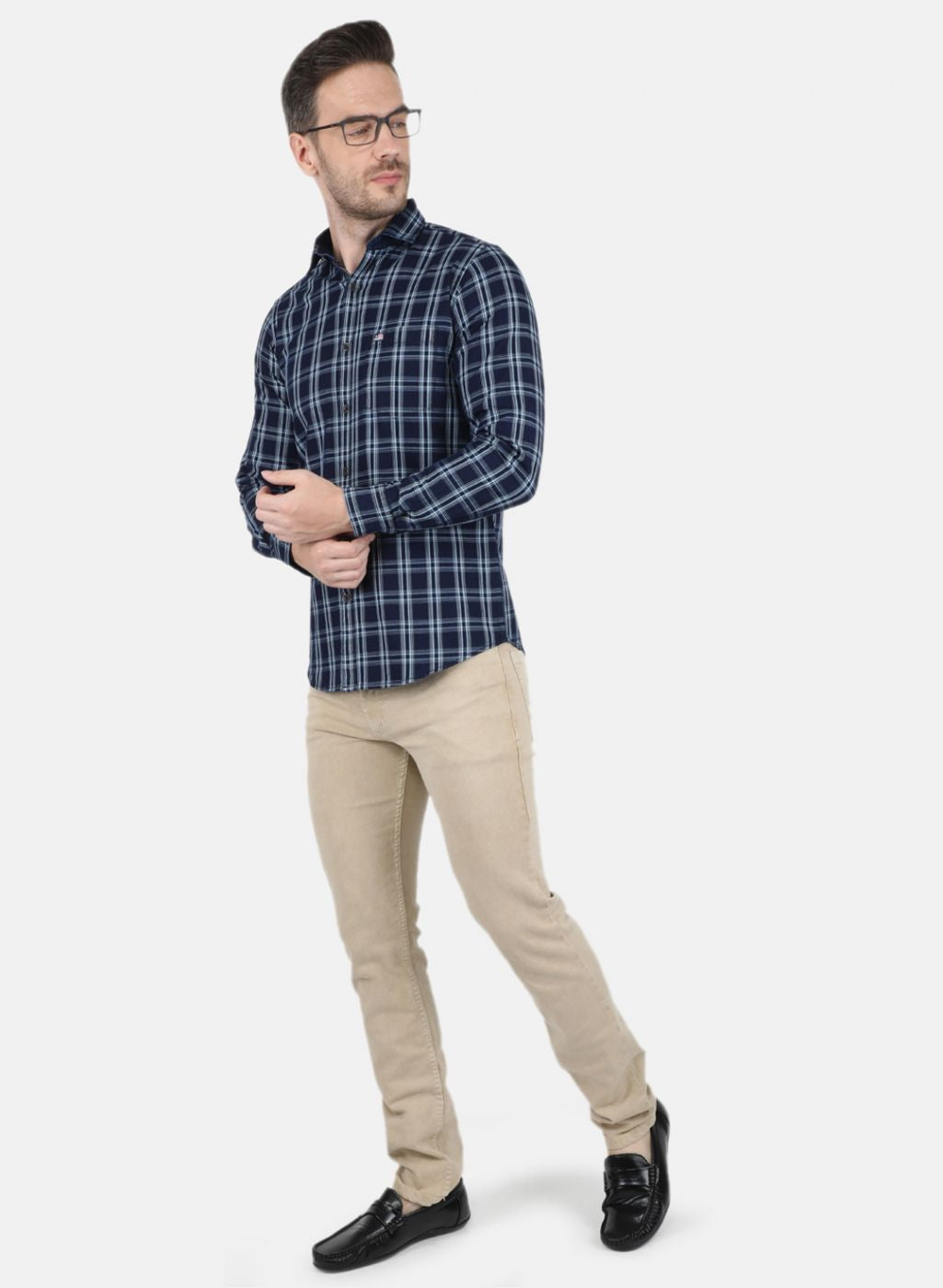 Men NAvy Blue Check Shirt