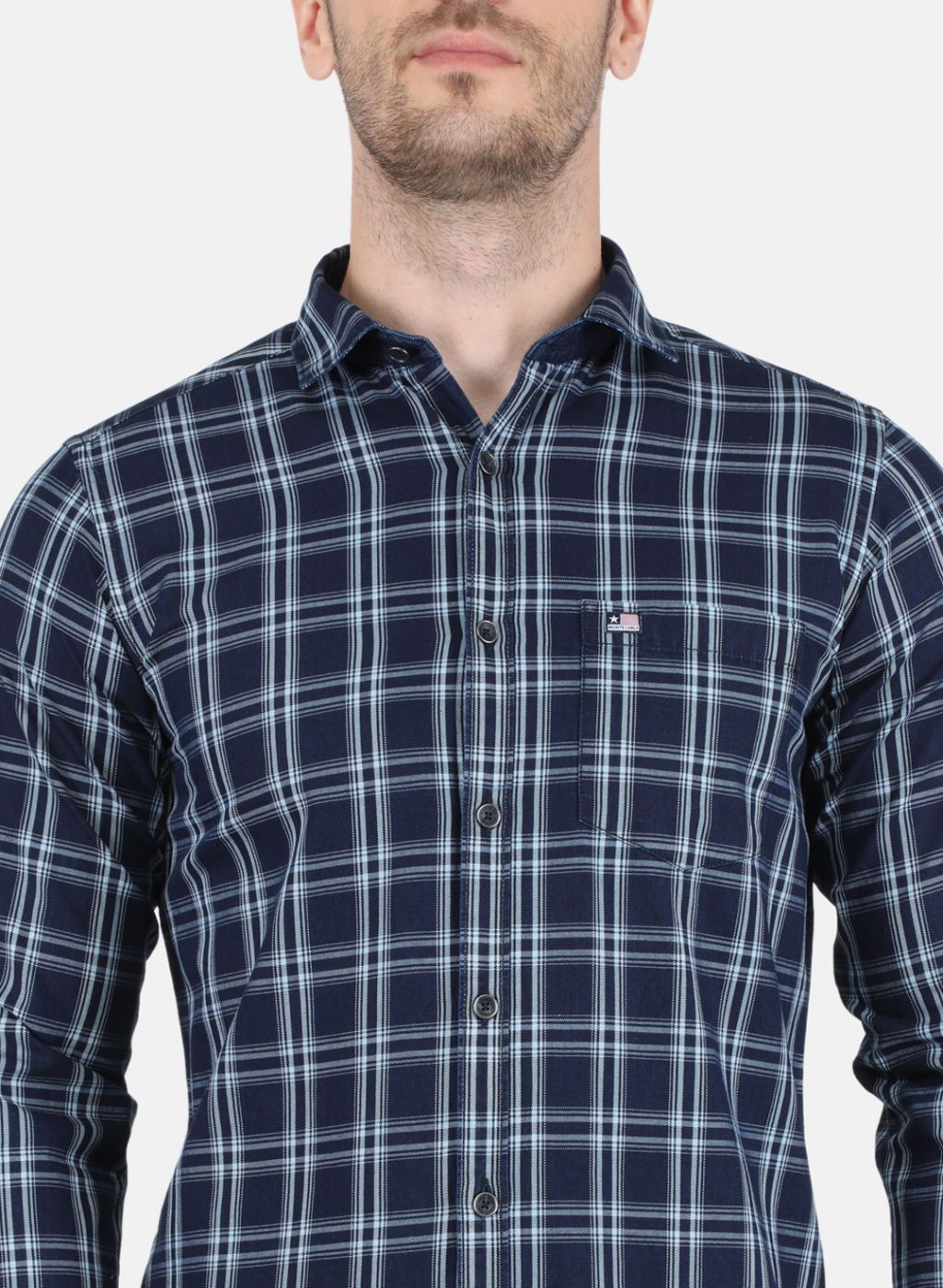 Men NAvy Blue Check Shirt