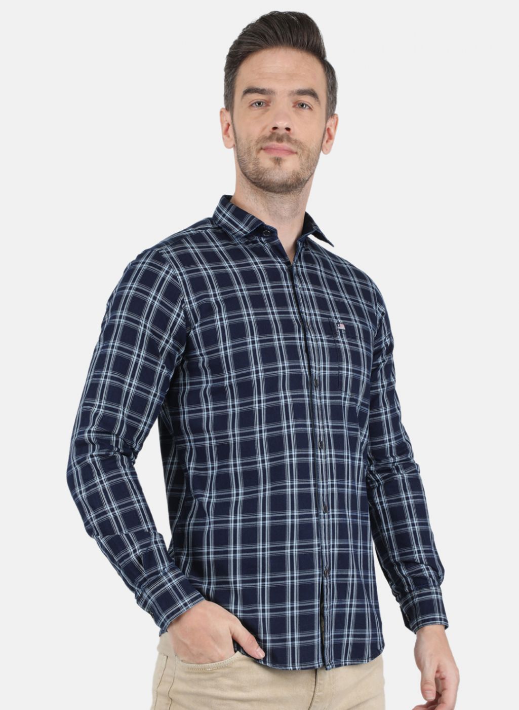 Men NAvy Blue Check Shirt