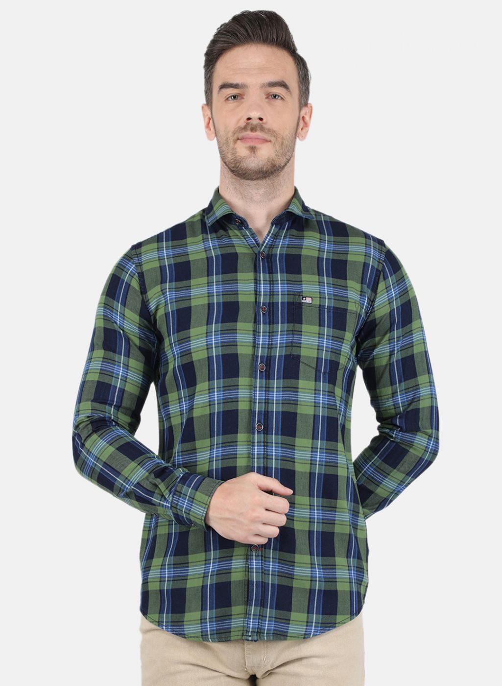 Men Green Check Shirt