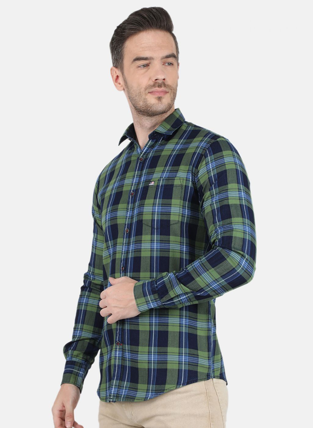 Men Green Check Shirt