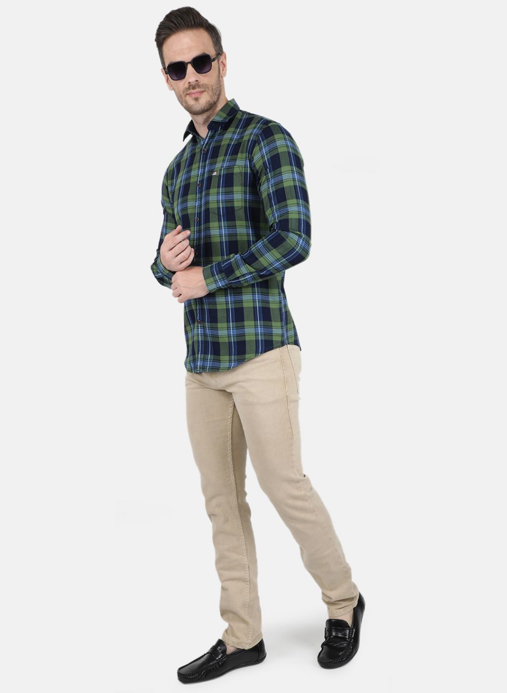Men Green Check Shirt