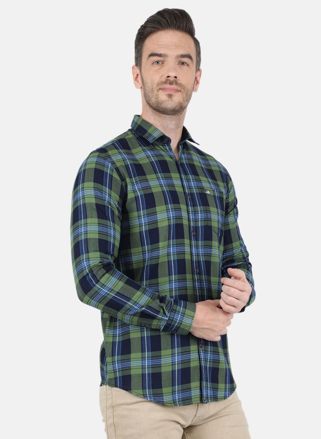 Men Green Check Shirt