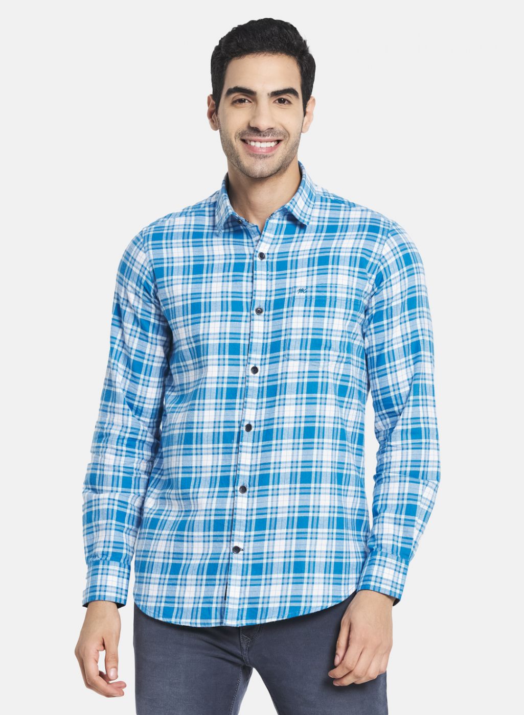 Men Blue Check Shirt