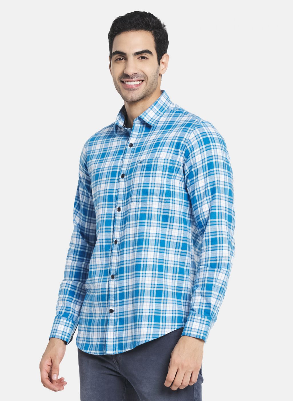 Men Blue Check Shirt