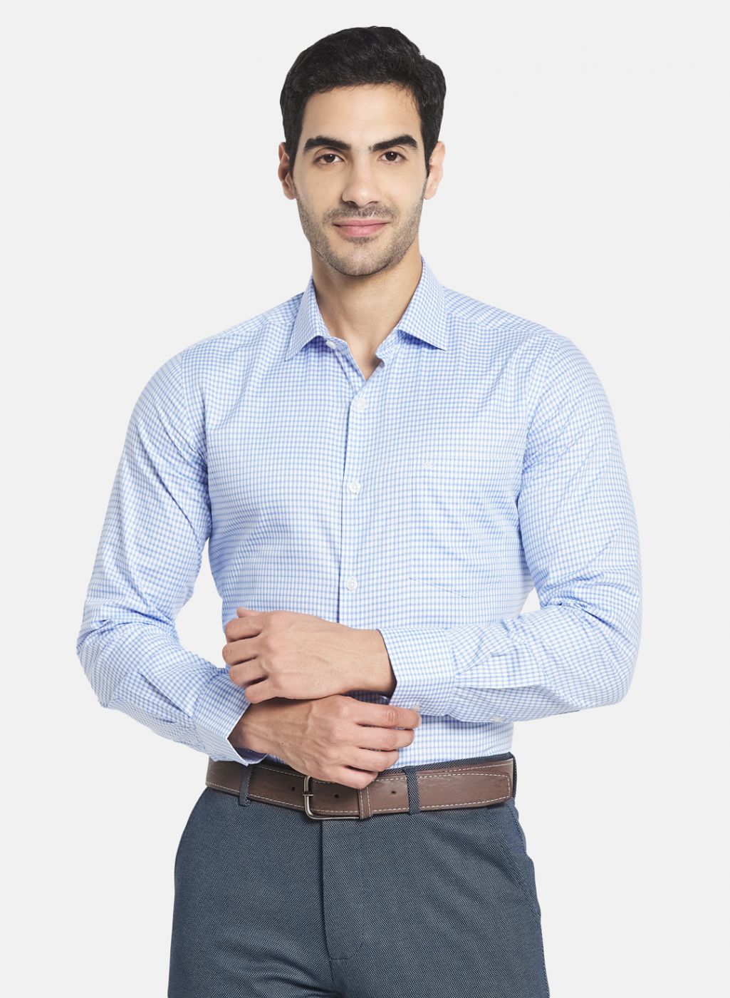 Men Blue Check Shirt