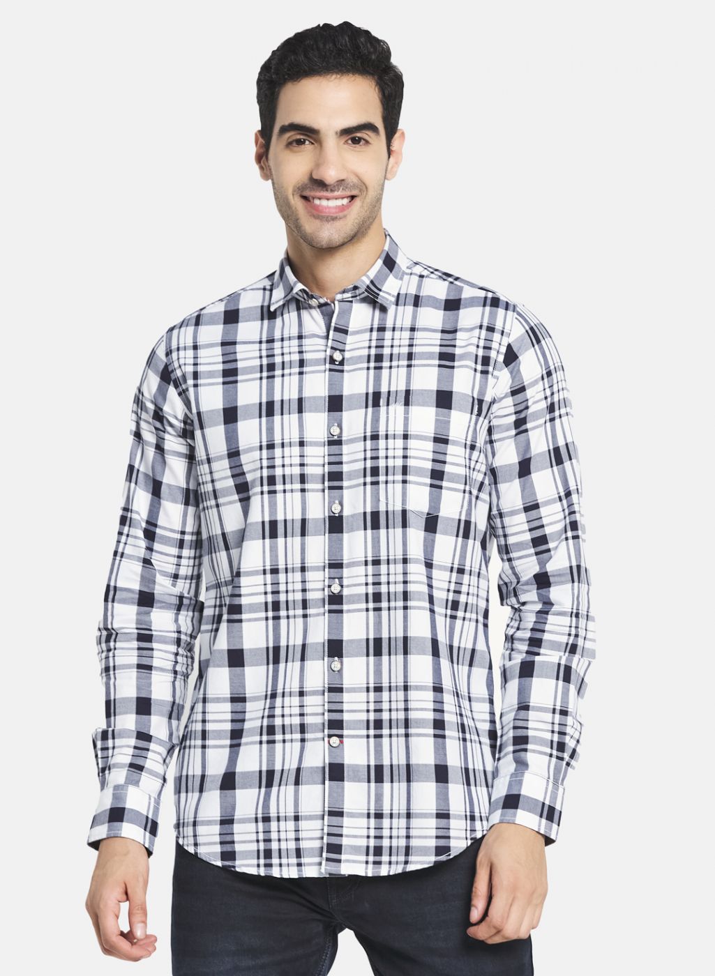 Men White Check Shirt