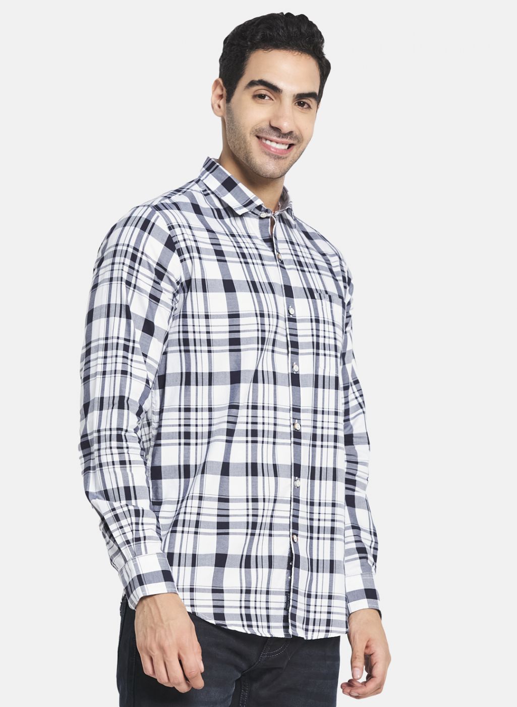 Men White Check Shirt