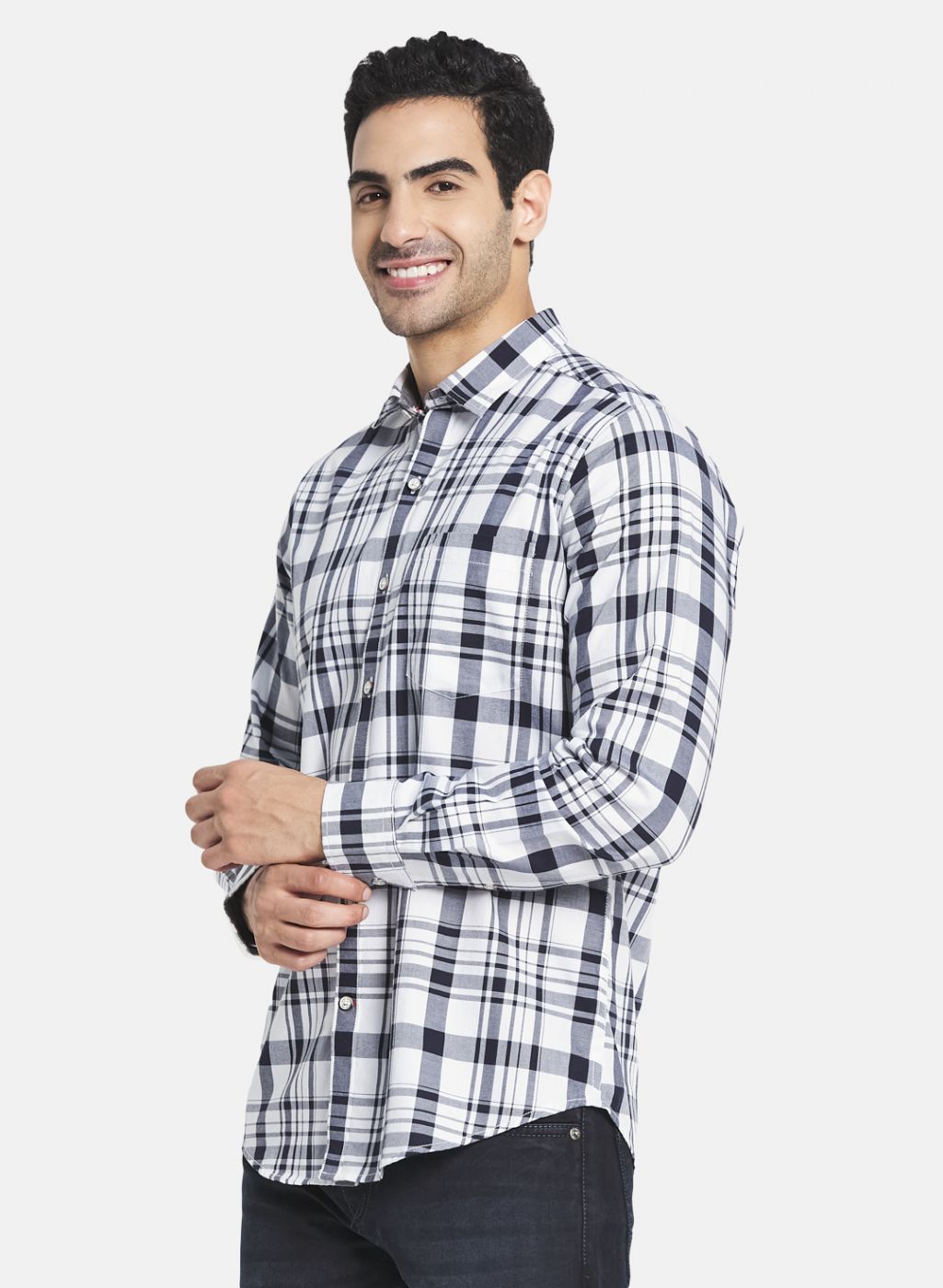 Men White Check Shirt