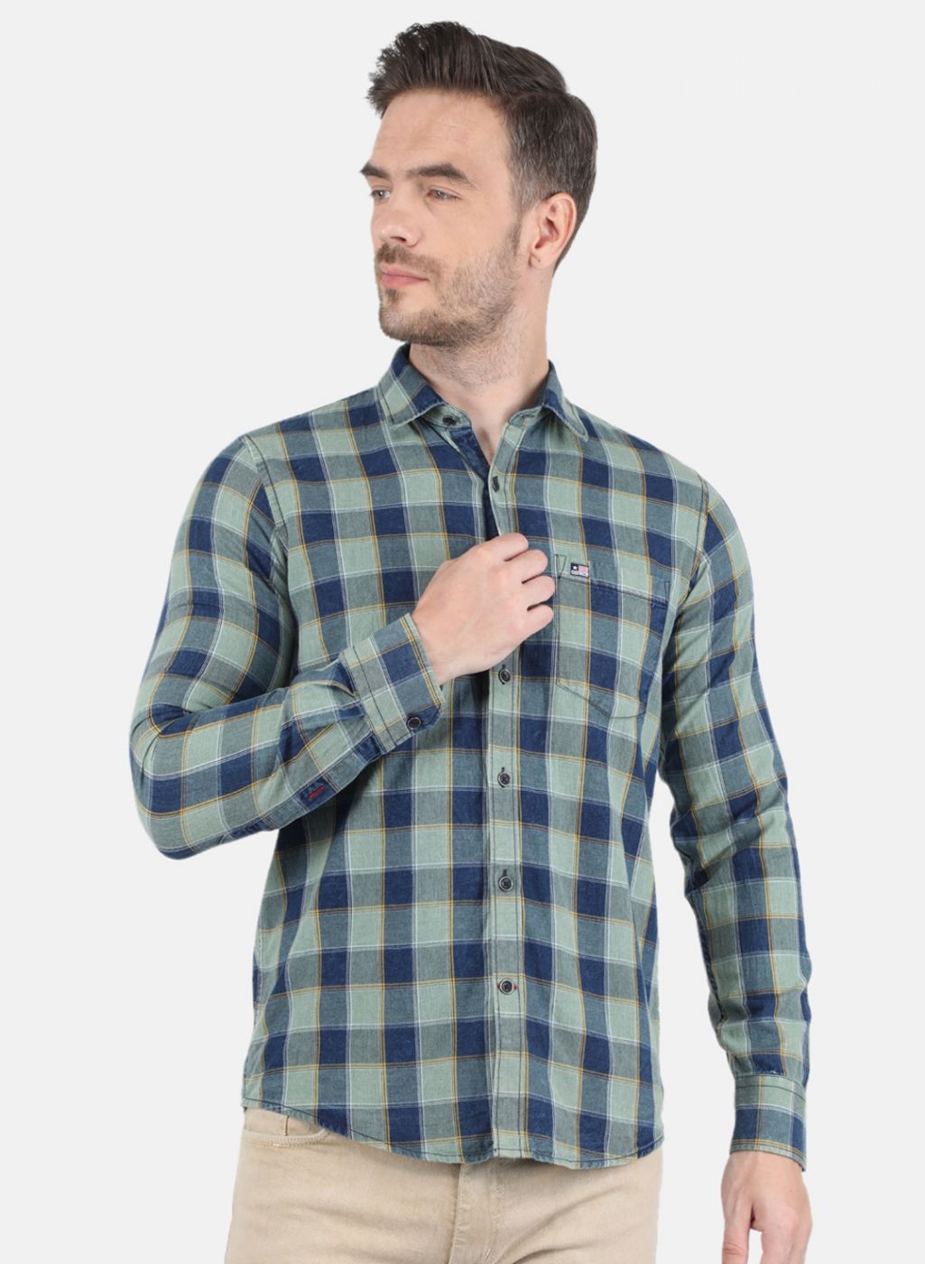 Men Green Check Shirt