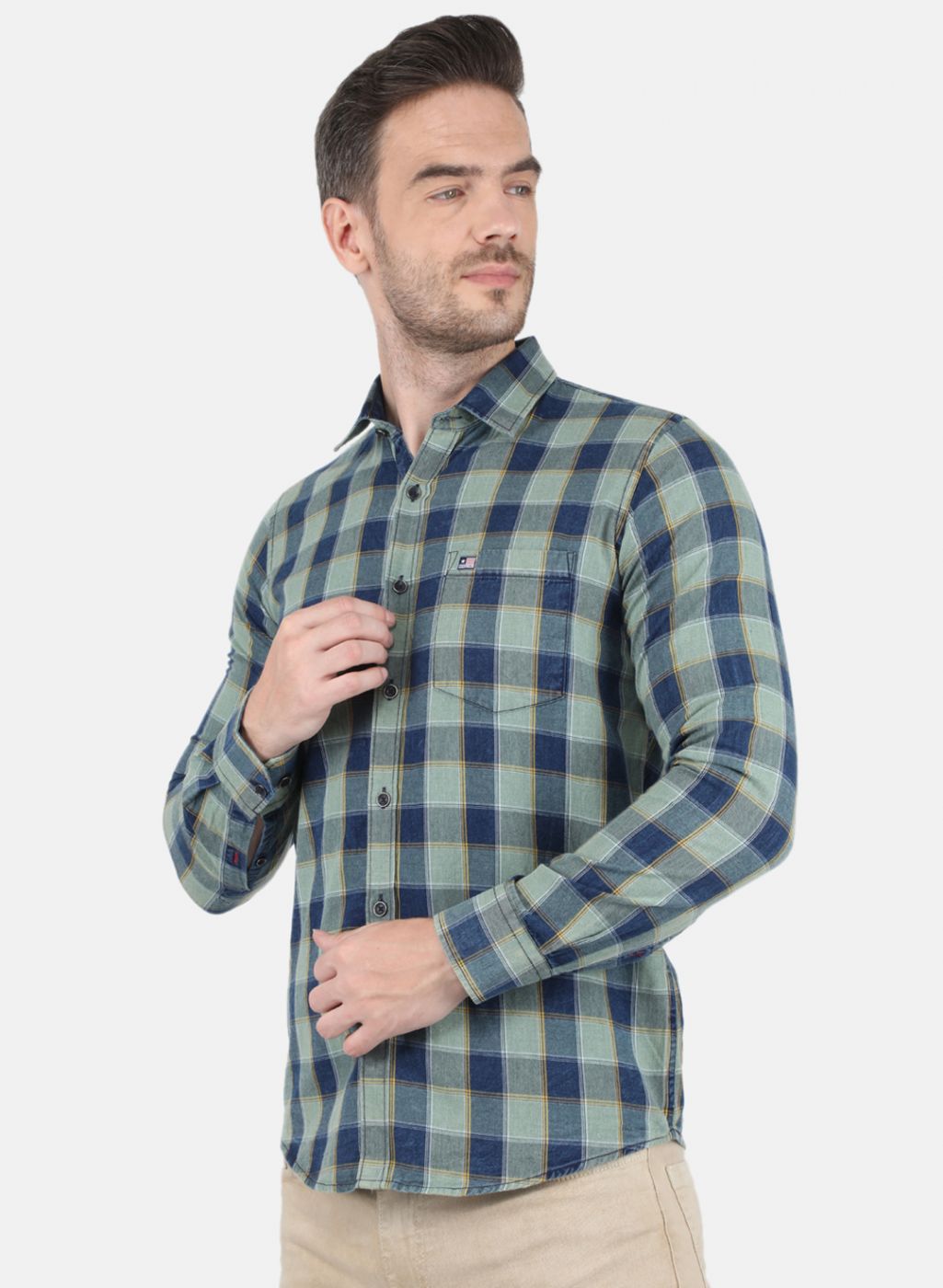 Men Green Check Shirt