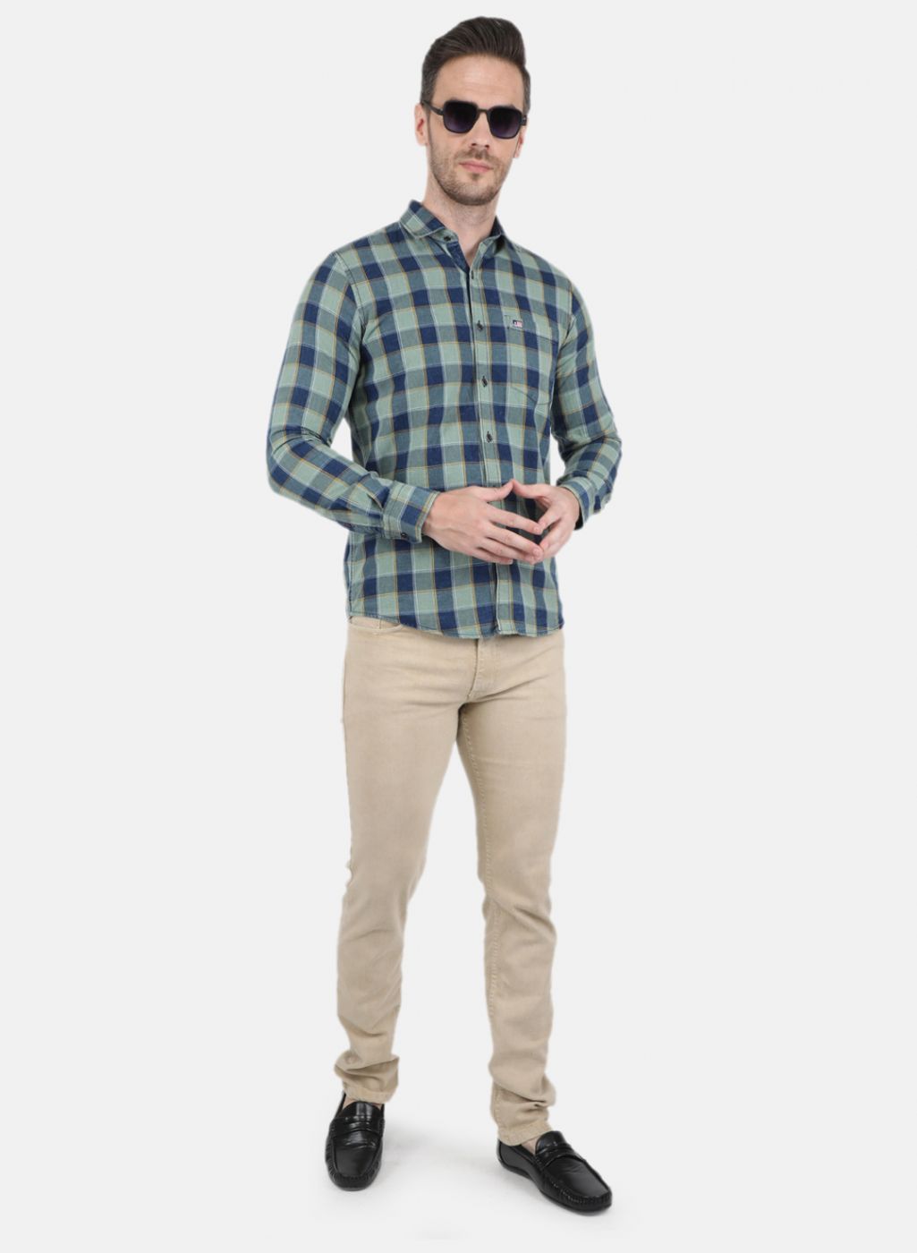 Men Green Check Shirt