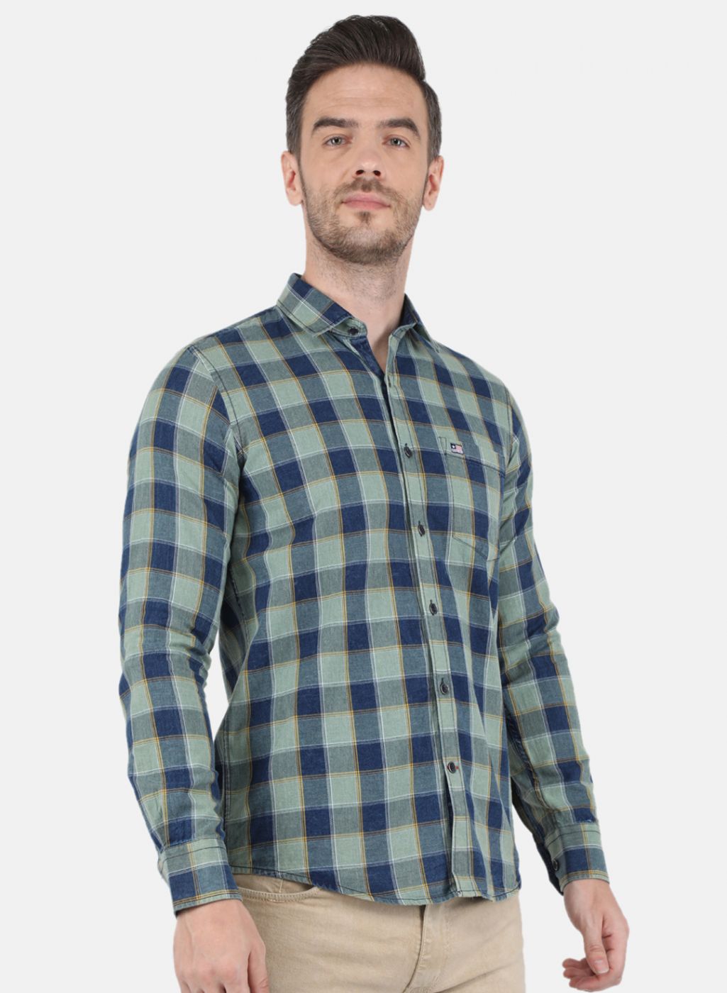 Men Green Check Shirt