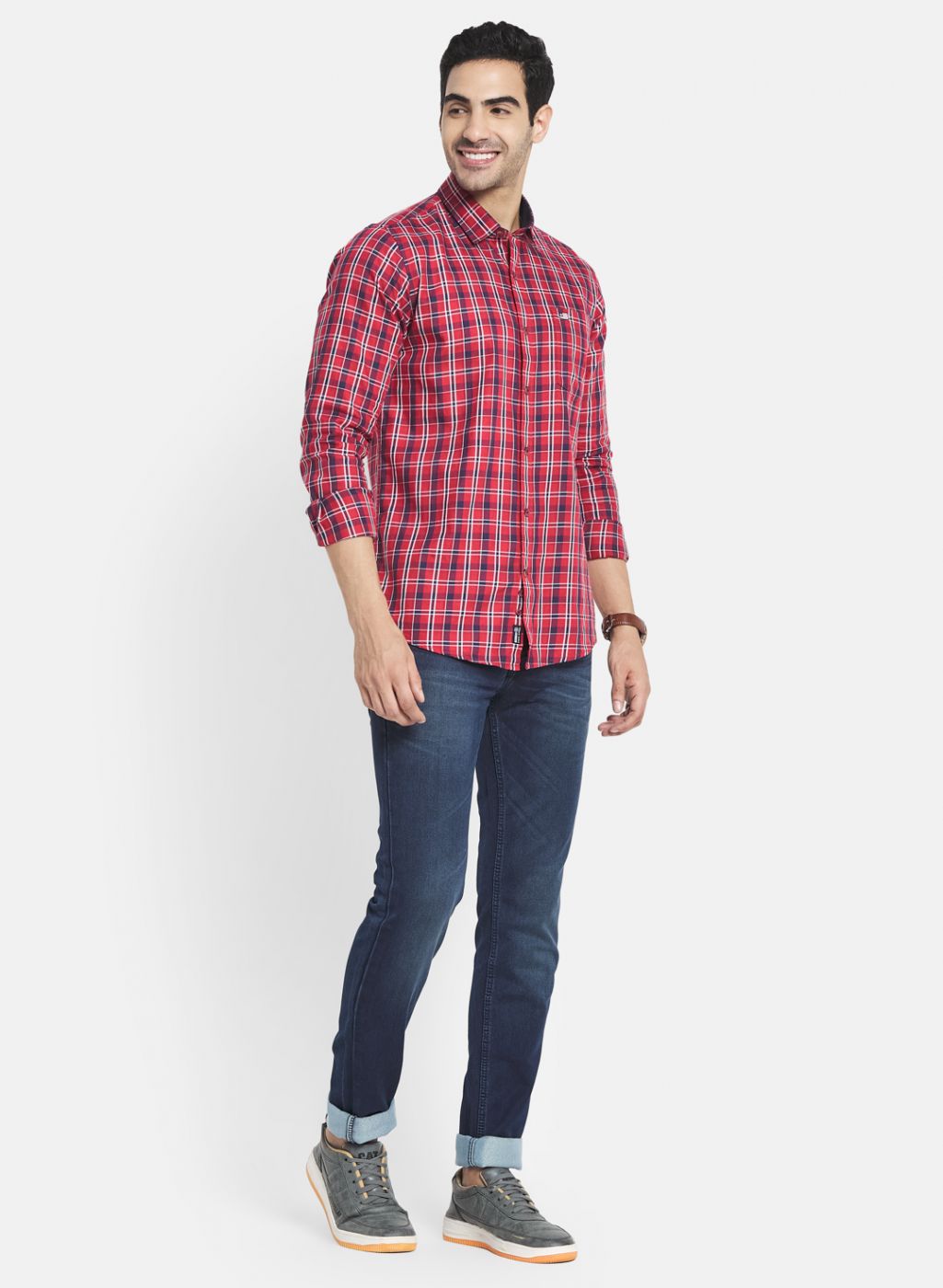 Men Red Check Shirt