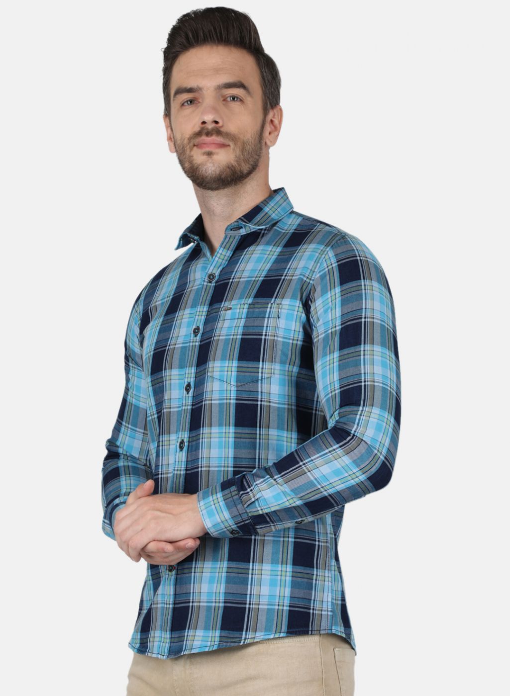 Men Blue Check Shirt