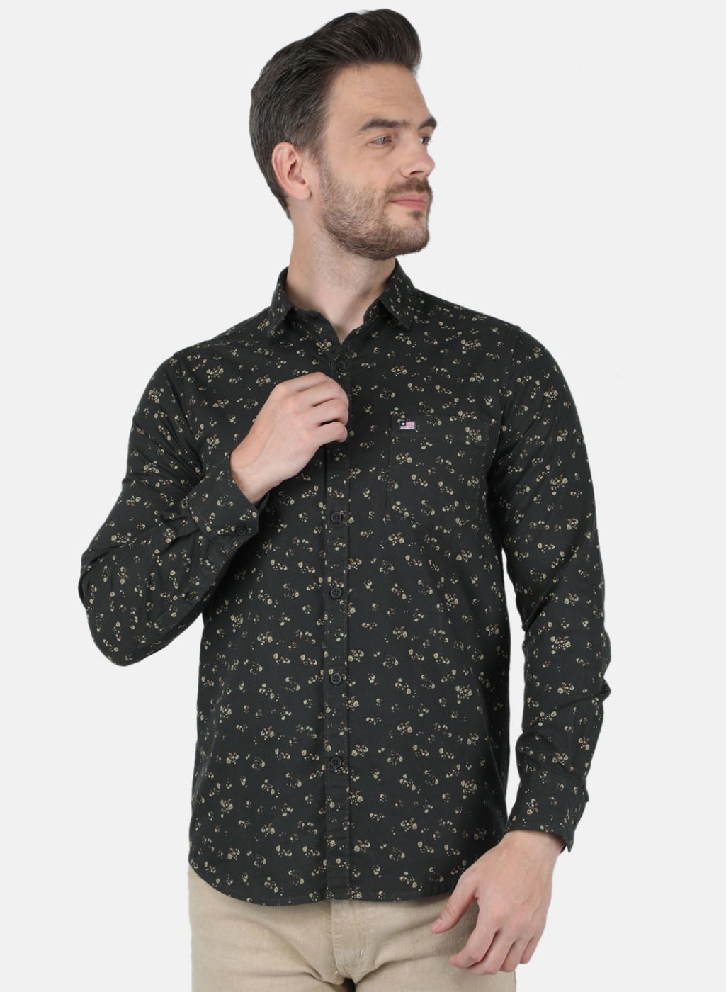 Men Olive Check Shirt