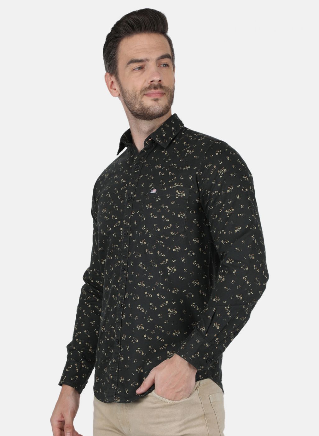 Men Olive Check Shirt