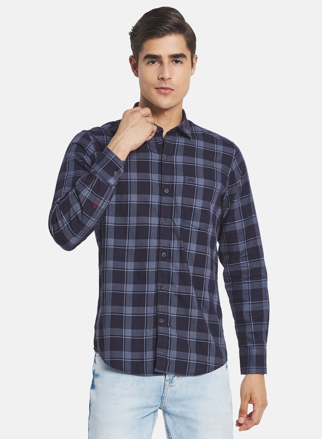 Men Navy Blue Check Shirt
