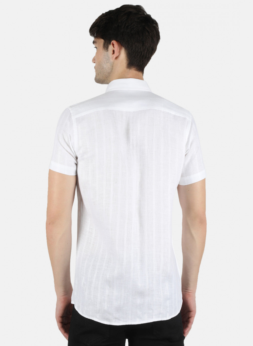 Men White Printed Linen Shirt