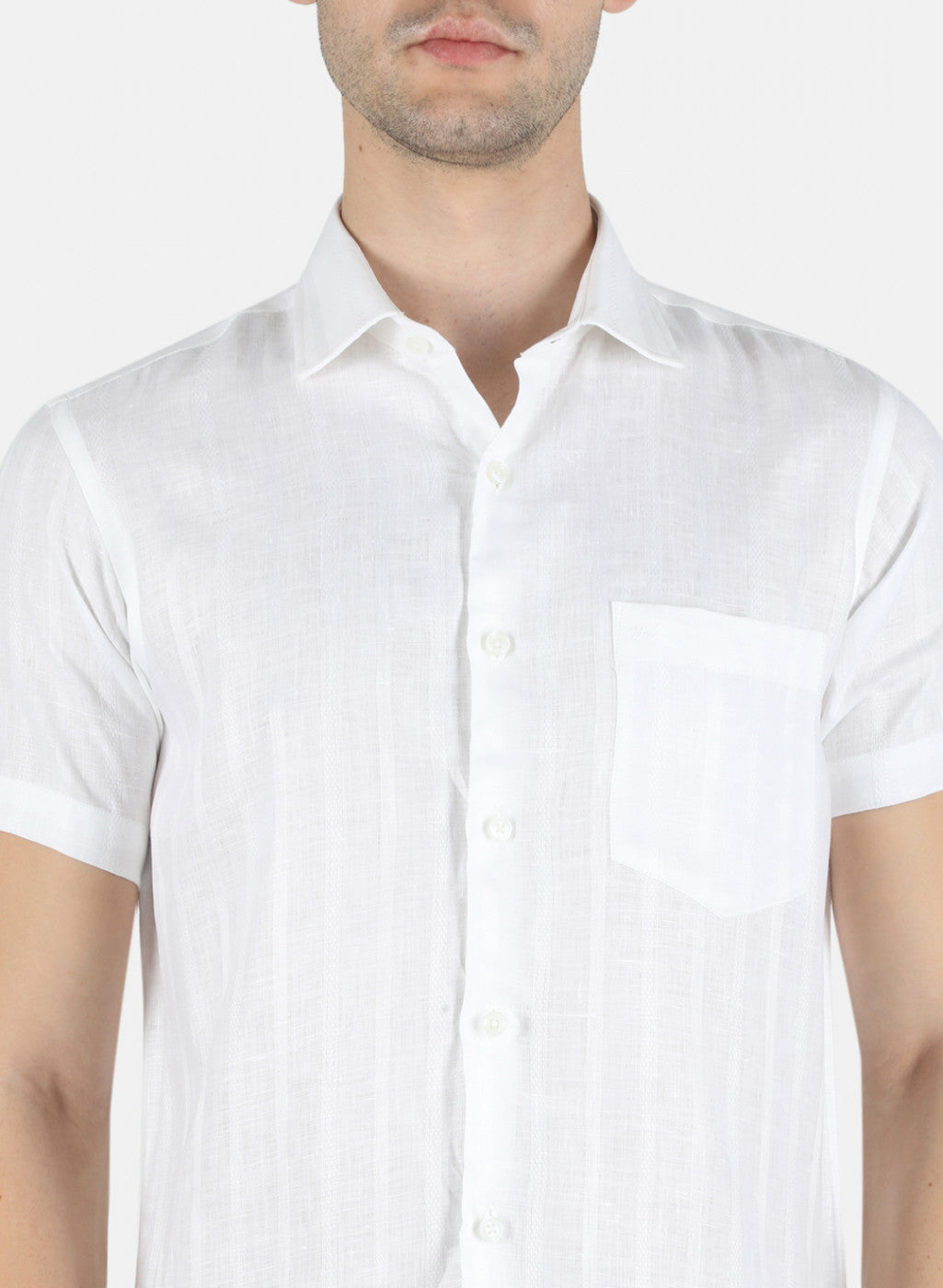 Men White Printed Linen Shirt