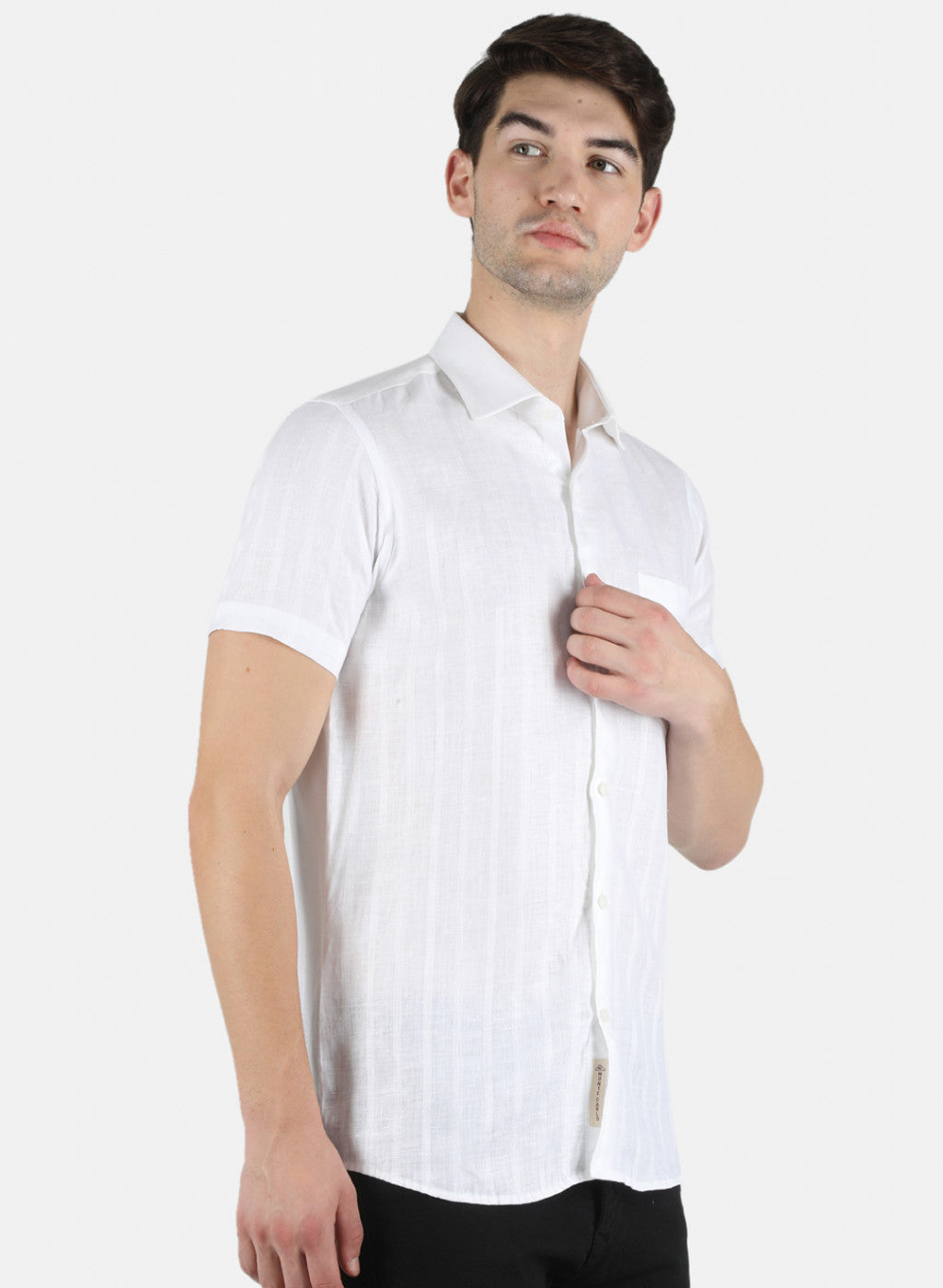 Men White Printed Linen Shirt