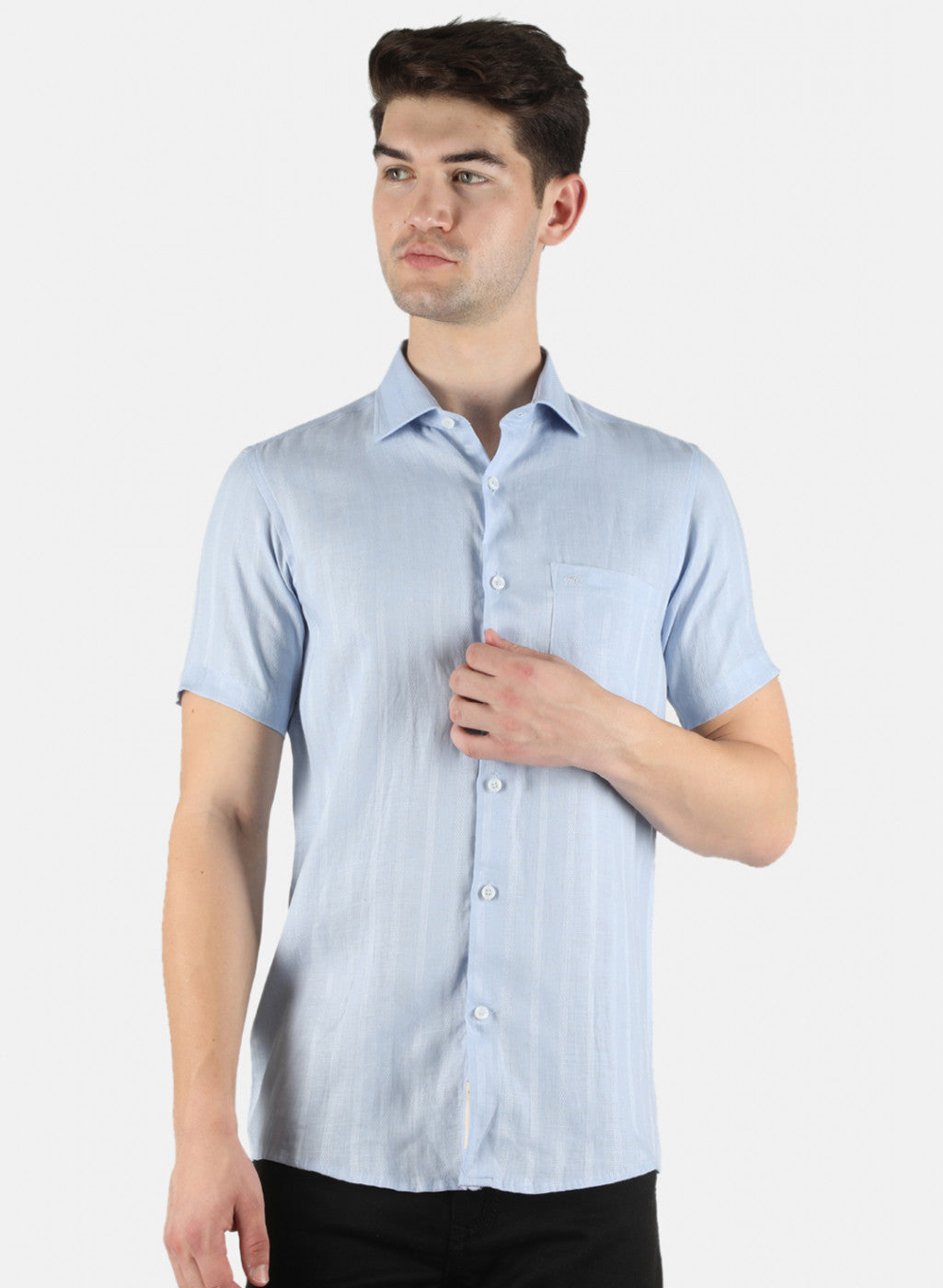 Men Blue Printed Linen Shirt