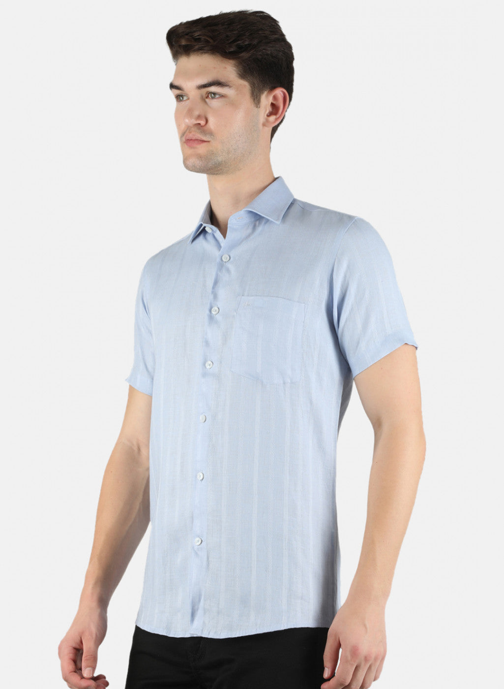Men Blue Printed Linen Shirt