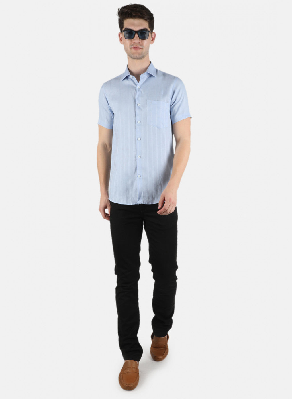 Men Blue Printed Linen Shirt