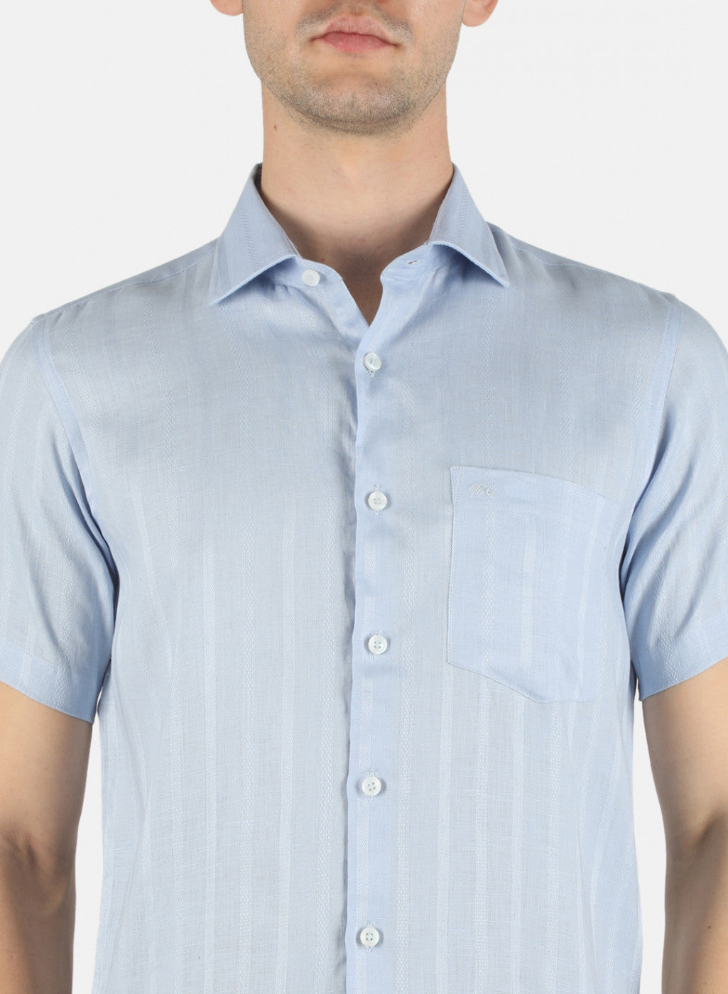 Men Blue Printed Linen Shirt