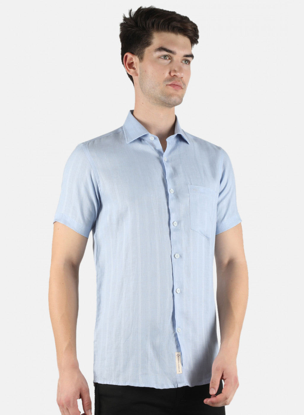 Men Blue Printed Linen Shirt