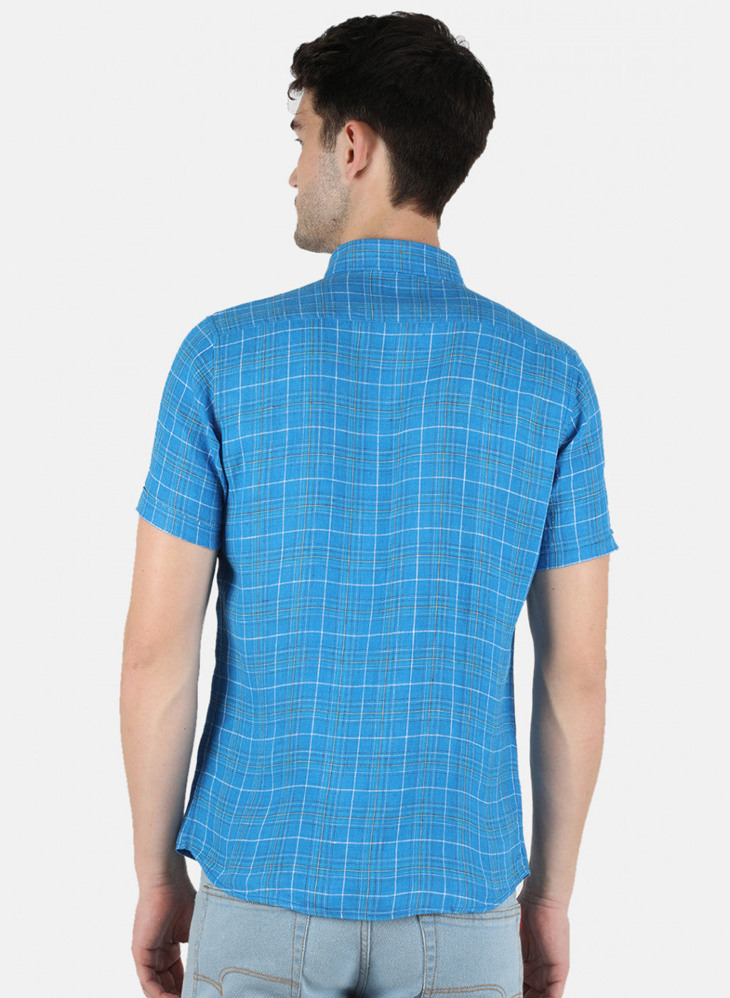 Men NAvy Blue Printed Linen Shirt