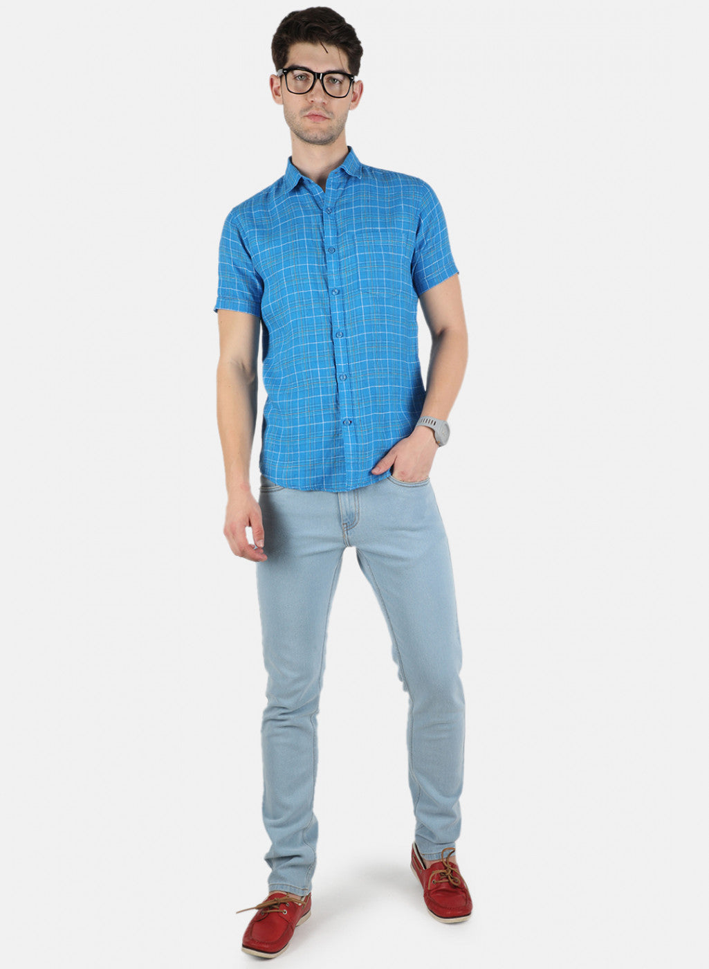 Men NAvy Blue Printed Linen Shirt