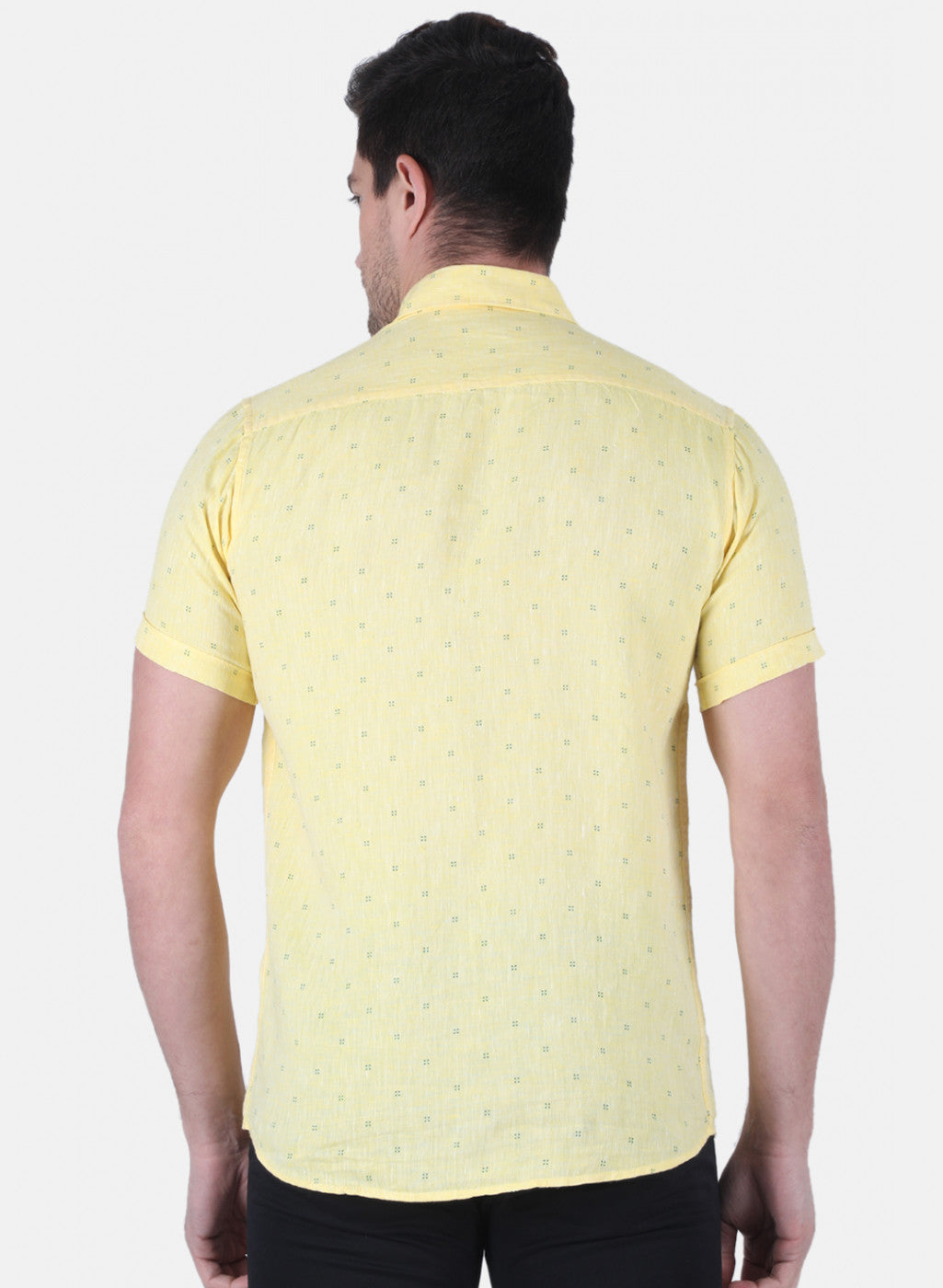 Men Yellow Printed Linen Shirt