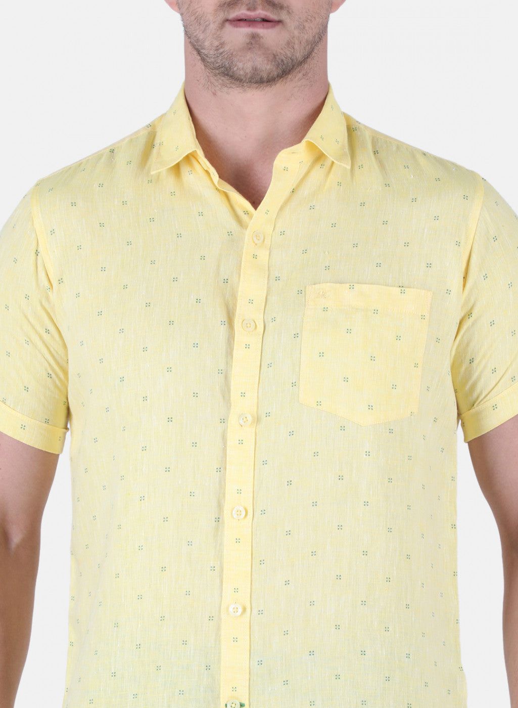 Men Yellow Printed Linen Shirt