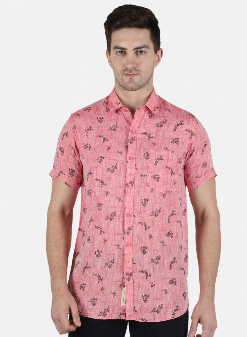 Men Pink Printed Linen Shirt