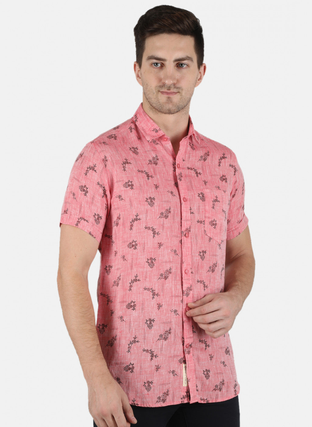 Men Pink Printed Linen Shirt