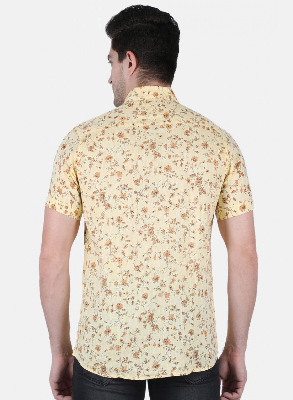 Men Yellow Printed Linen Shirt