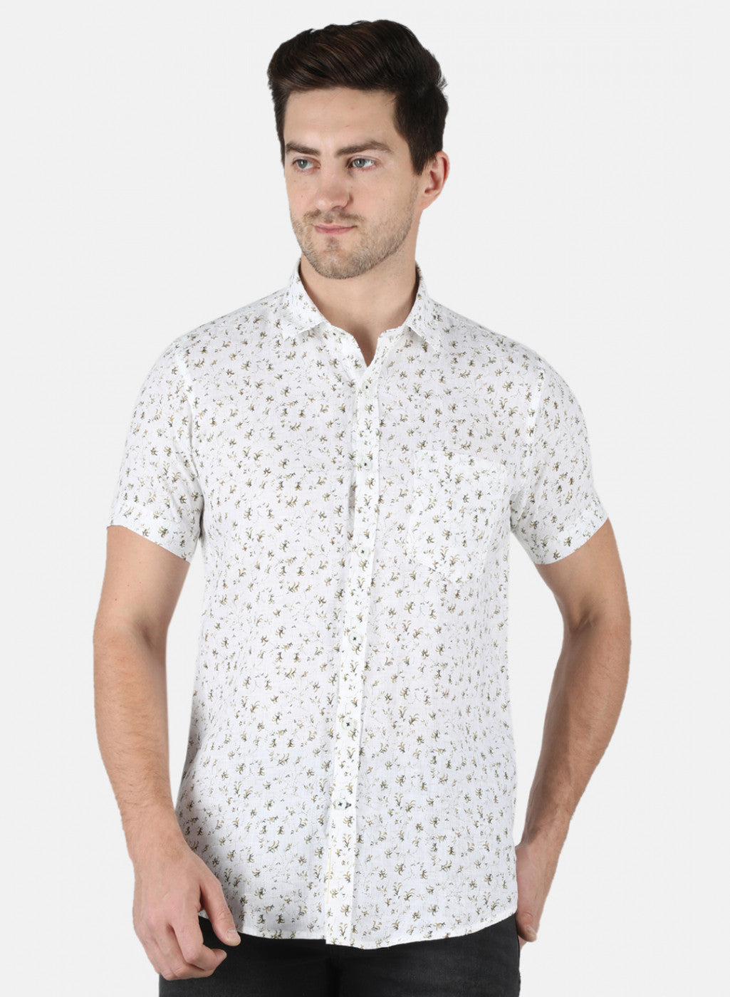 Men Brown Printed Linen Shirt