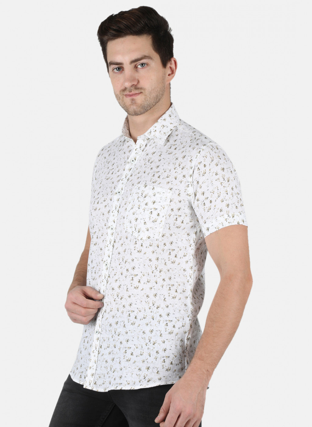 Men Brown Printed Linen Shirt