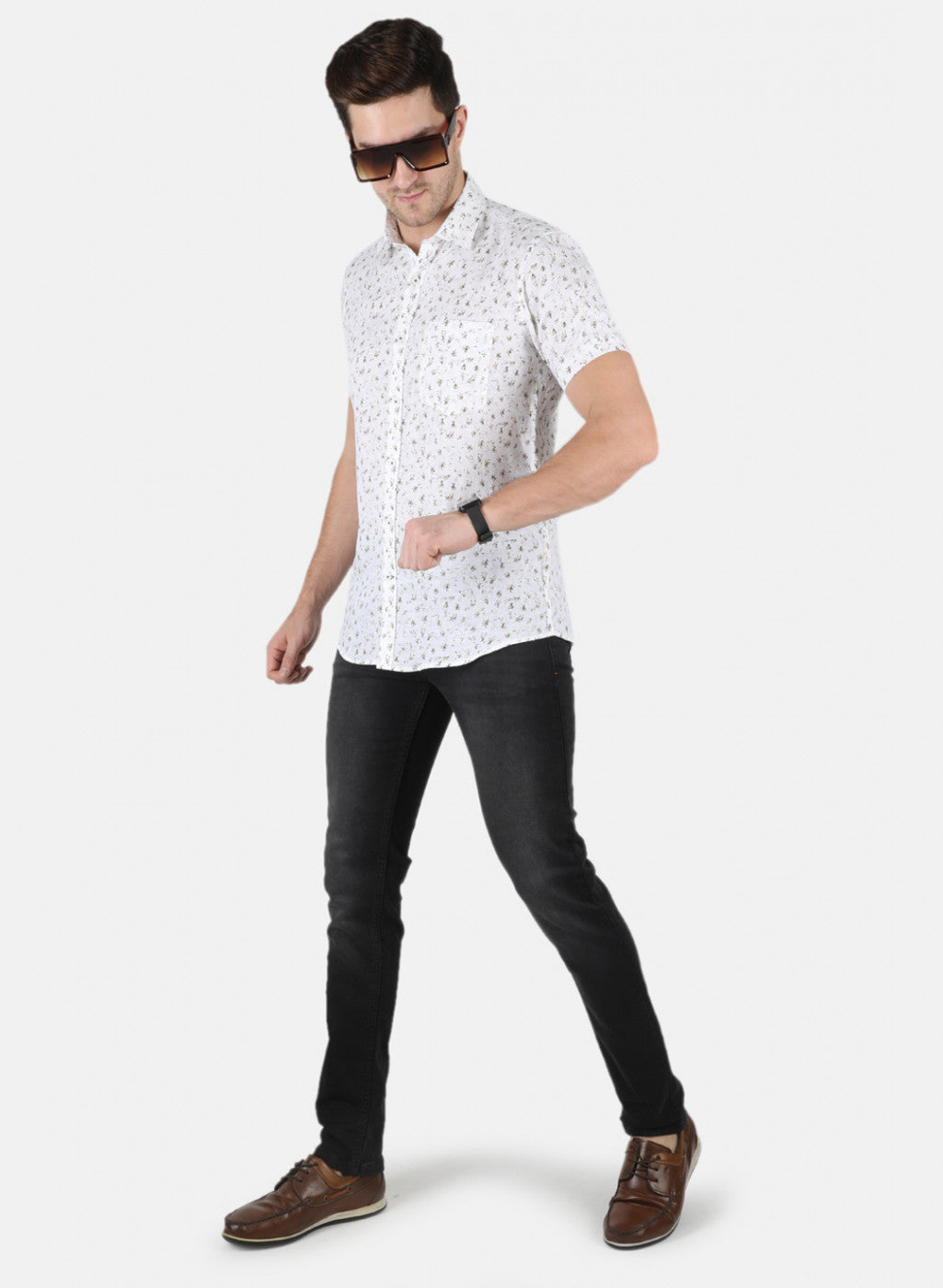 Men Brown Printed Linen Shirt