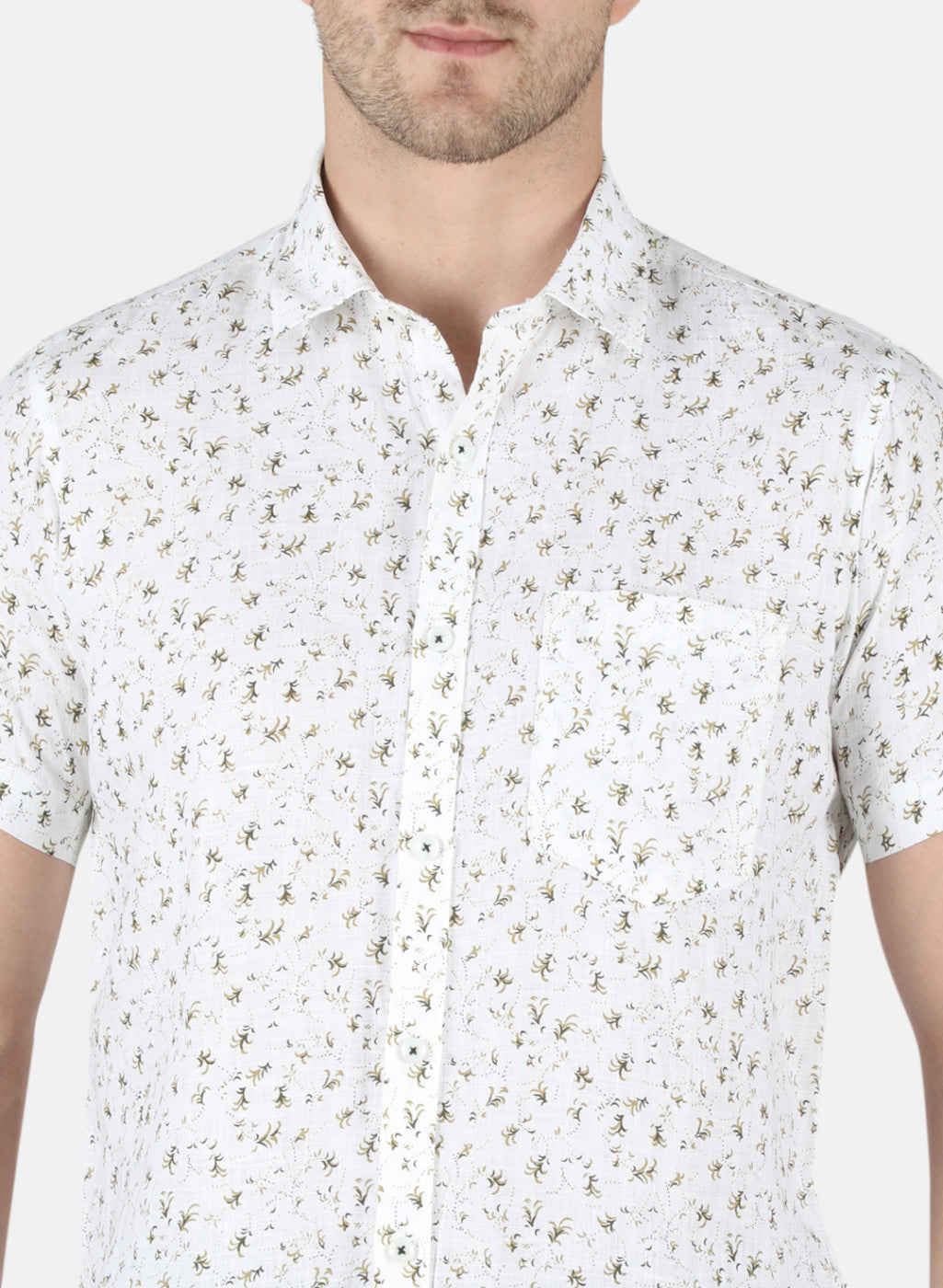 Men Brown Printed Linen Shirt