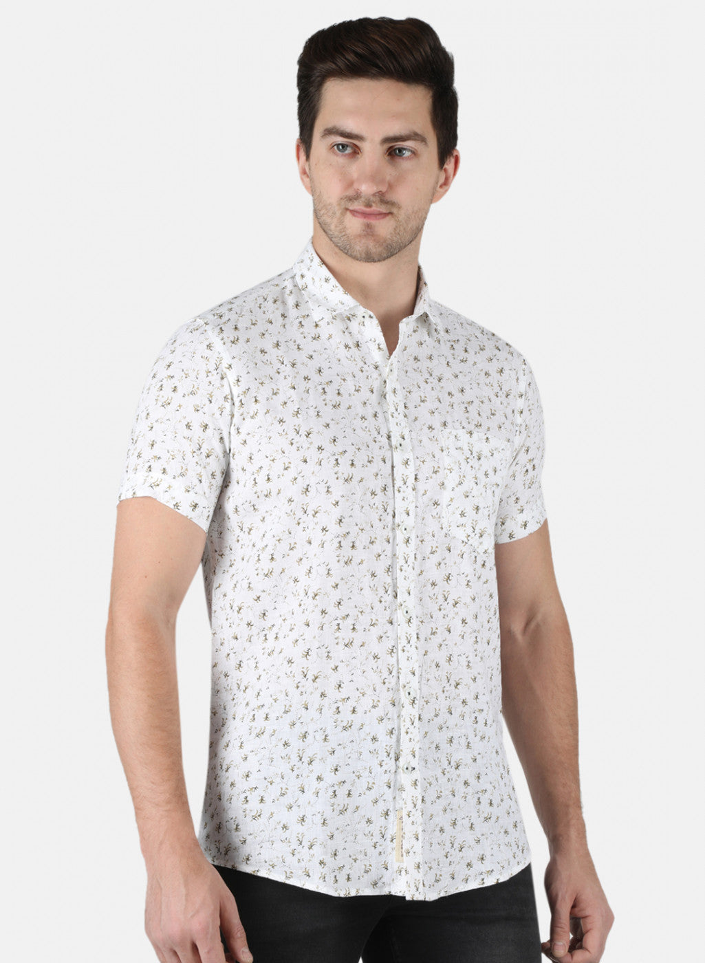 Men Brown Printed Linen Shirt