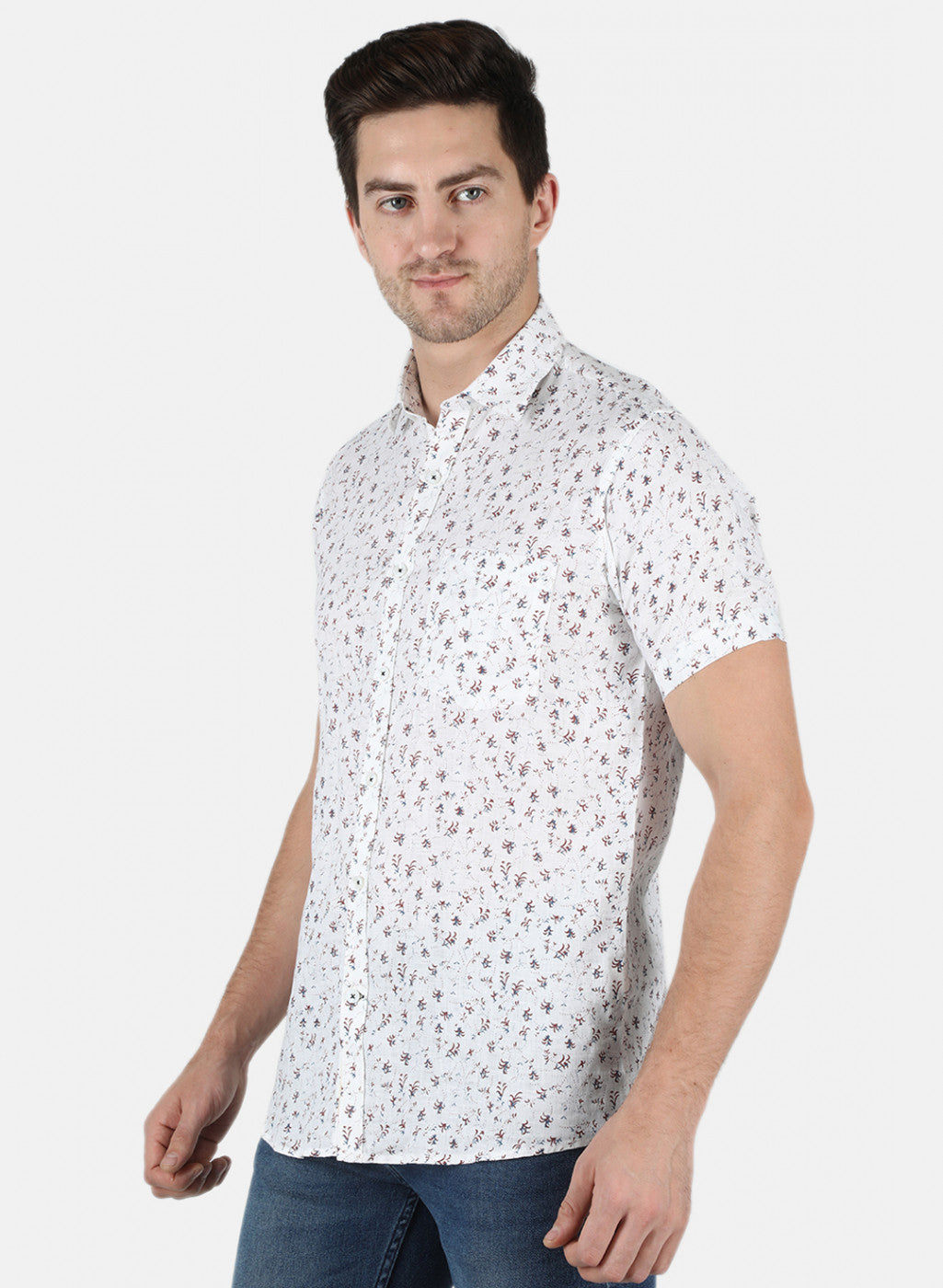 Men Red Printed Linen Shirt