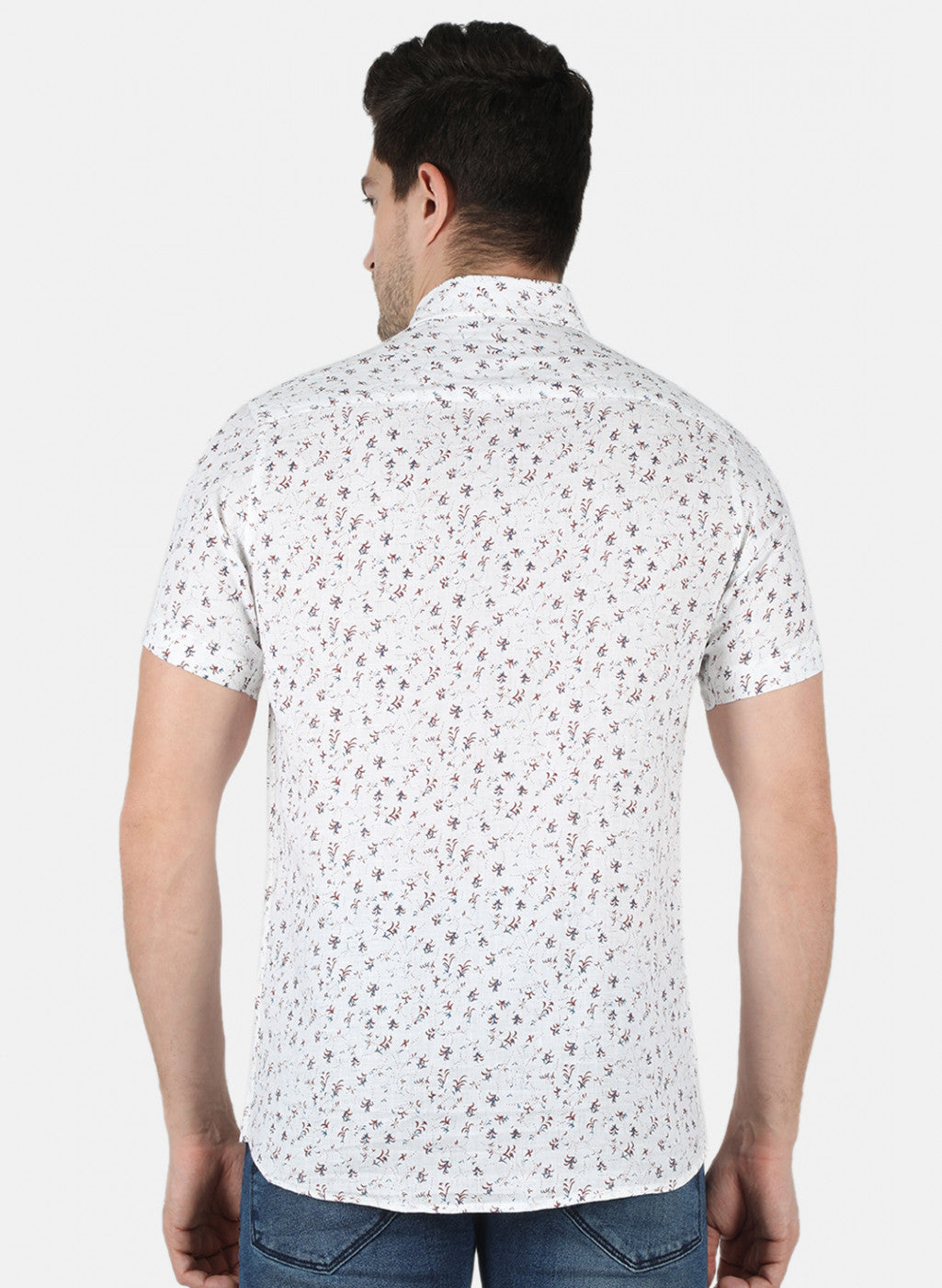 Men Red Printed Linen Shirt