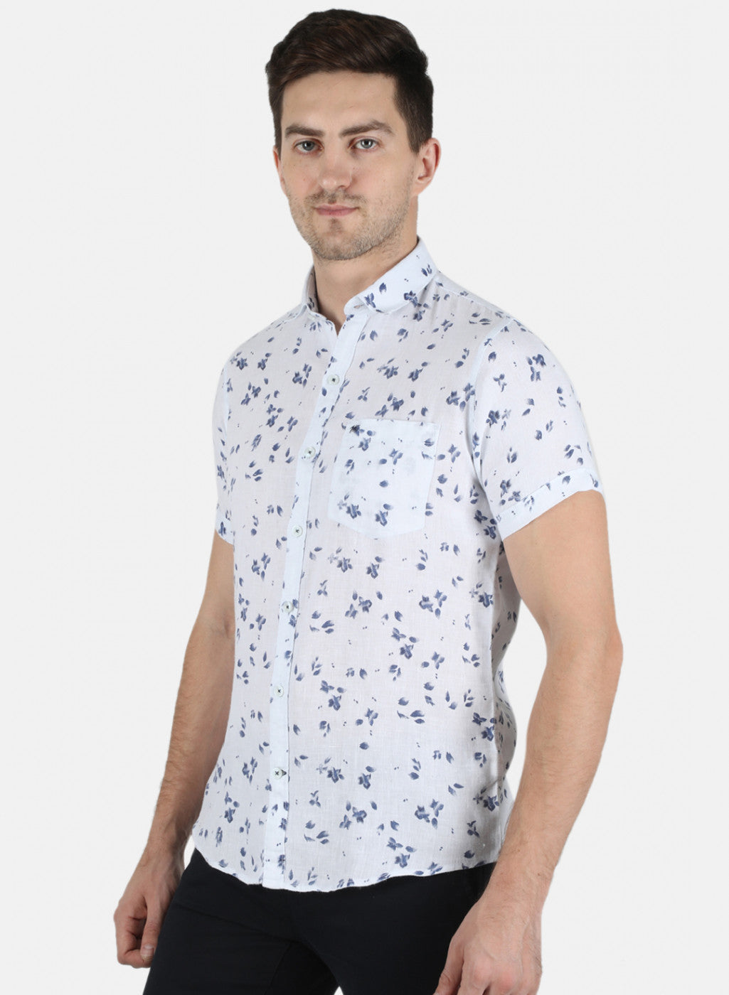 Men Blue Printed Linen Shirt